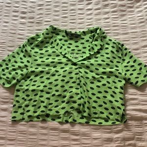 Zara Green Designed Button Up Crop Top